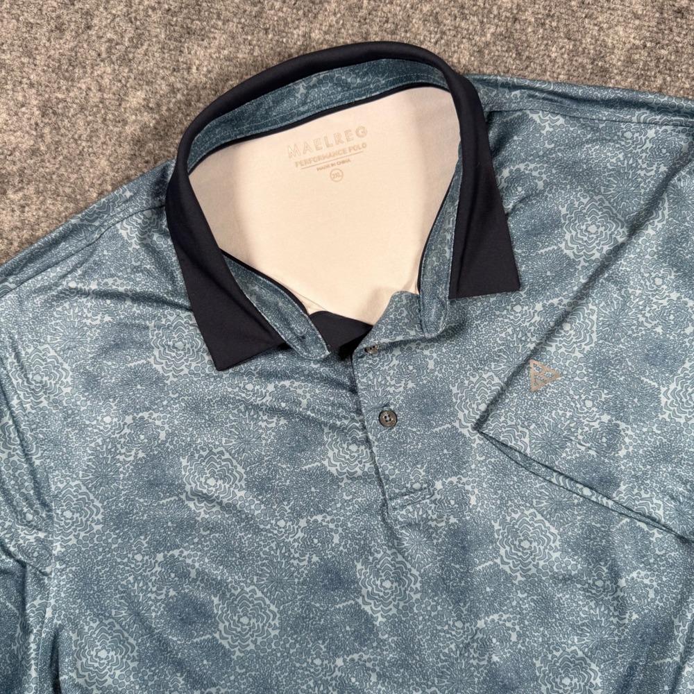 Maelreg Performance Polo Shirt Mens 2XL Blue Pattern Golf Athletic